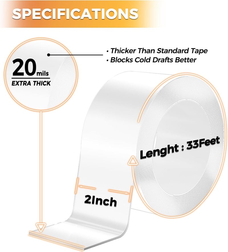 SWRT 20-Mil Thick Window Insulation for Winter Residue-Free, Heavy Duty Transparent Window Weather Sealing Tape, Weather Resistant, 2”x33FT Window Seal Tape Blocks Drafts for Doors Windows - Image 2